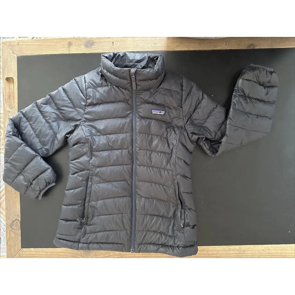 Patagonia Down Winter Coat Girls L 10 Insulated Coat Navy Blue